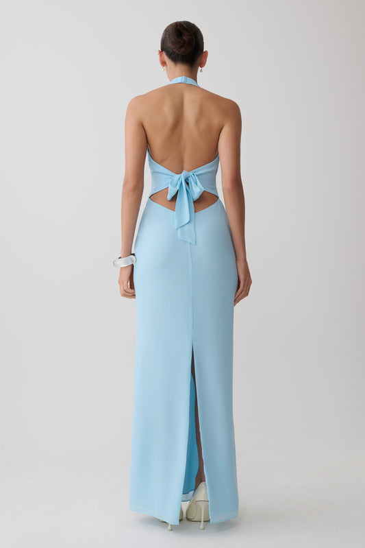 Valentina Chiffon Halter Maxi Dress - Pale Blue