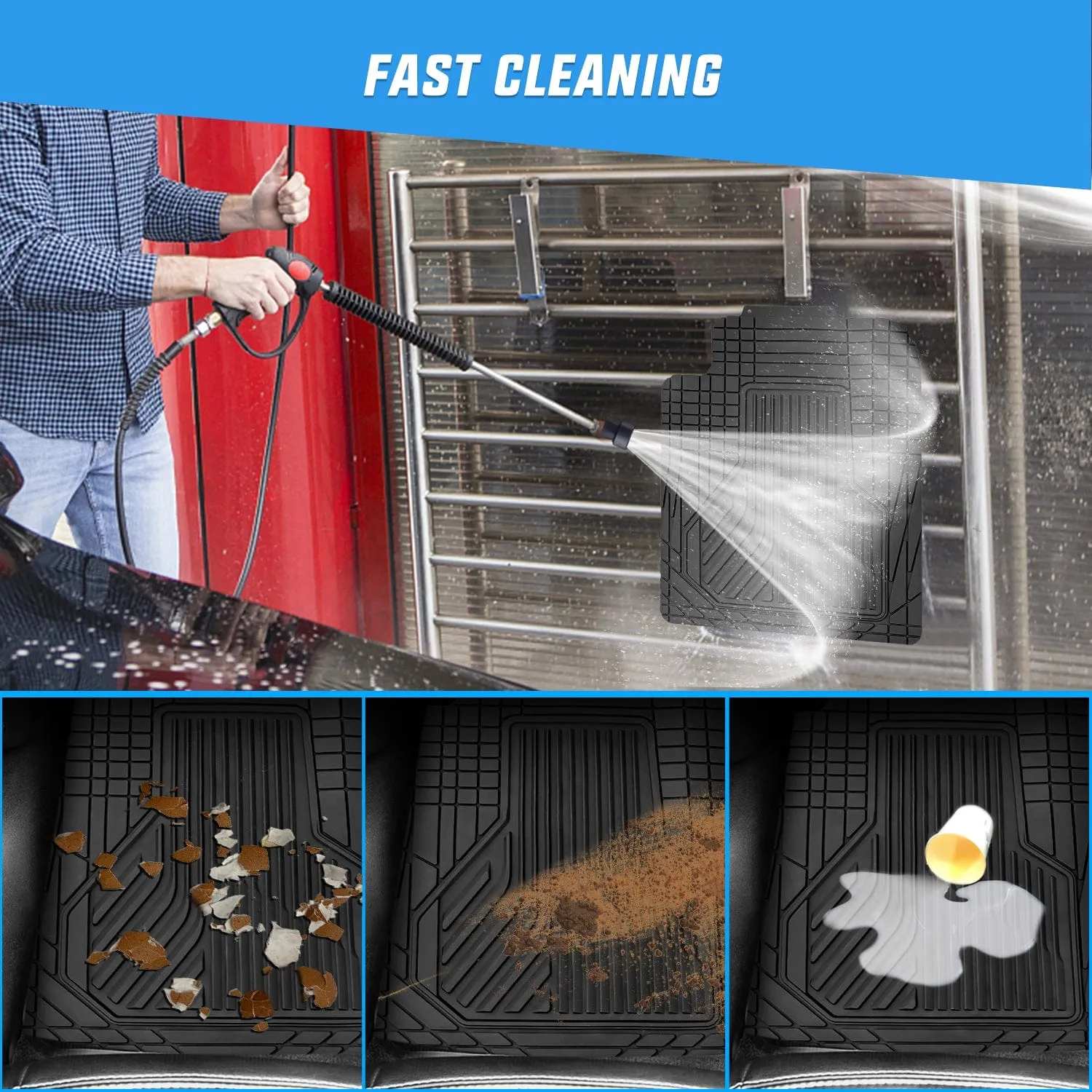 3Pcs Rubber Cargo Mats Universal Trim to fit Most Vehicles