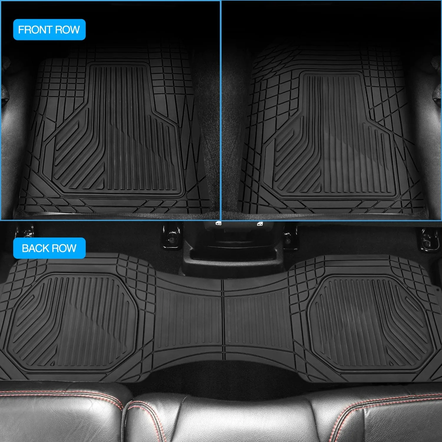 3Pcs Rubber Cargo Mats Universal Trim to fit Most Vehicles