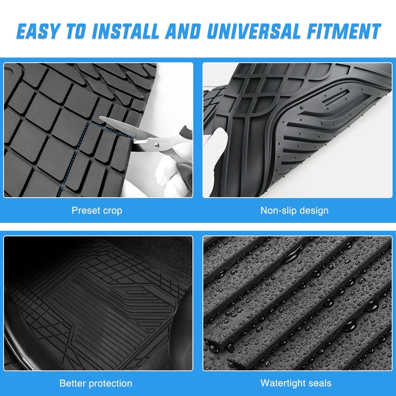 3Pcs Rubber Cargo Mats Universal Trim to fit Most Vehicles