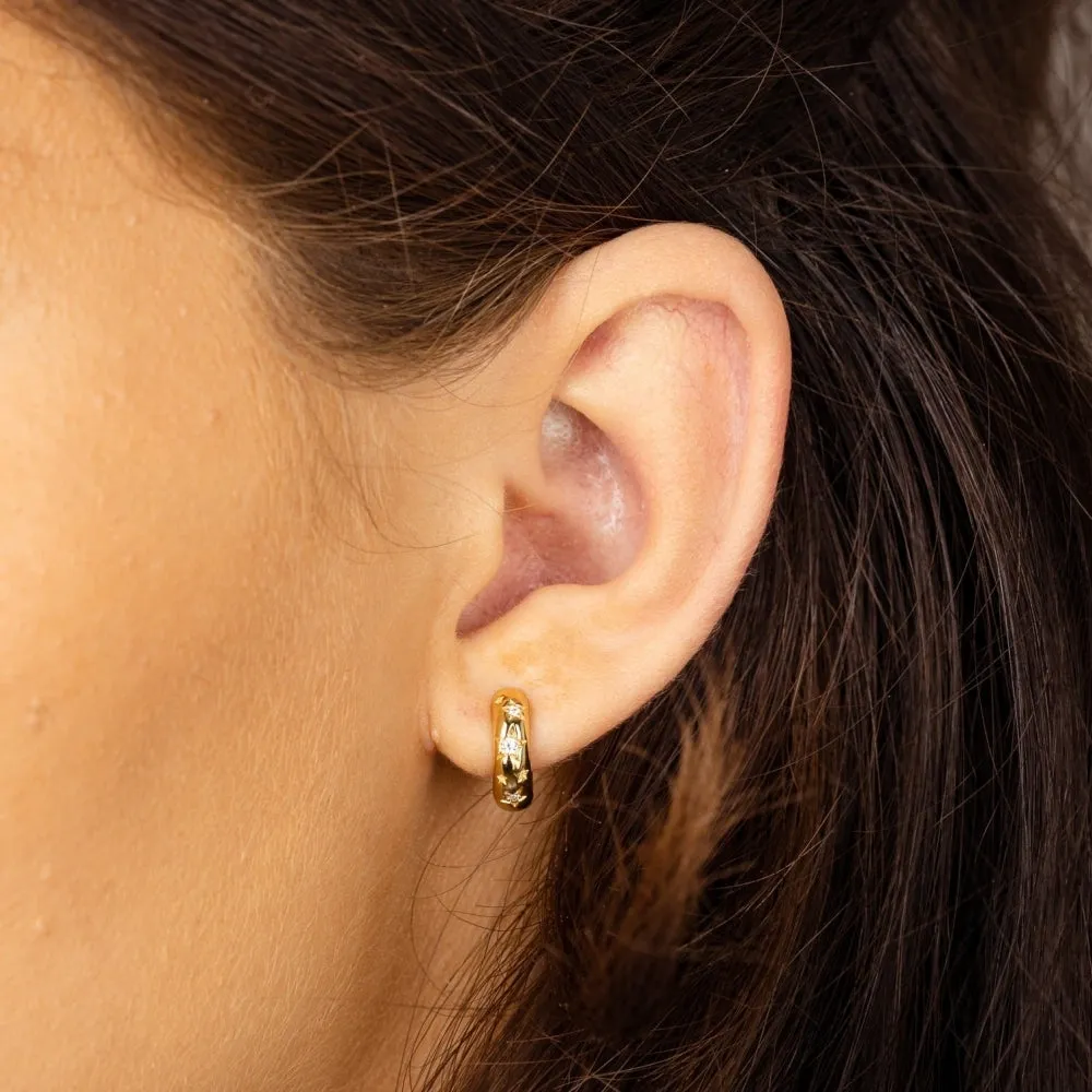 Celestial Chunky Huggie Hoop Earrings - Gold - SPG-373