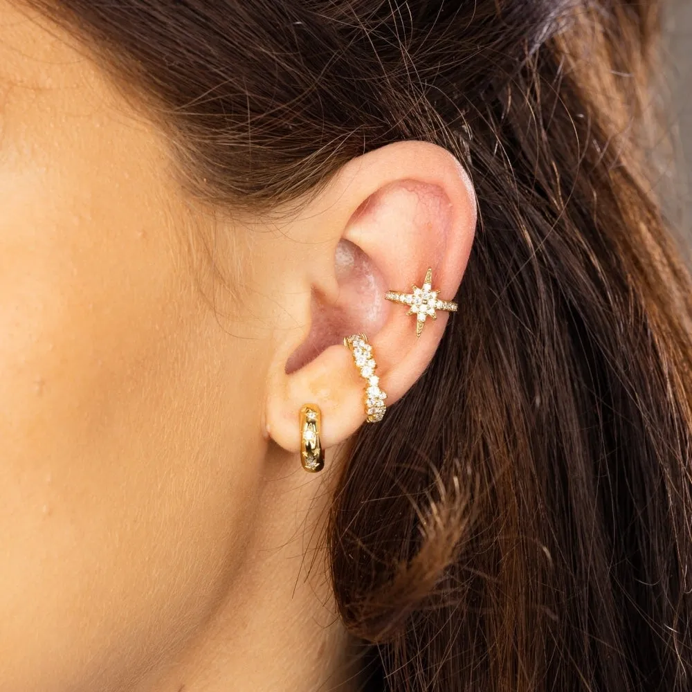 Celestial Chunky Huggie Hoop Earrings - Gold - SPG-373