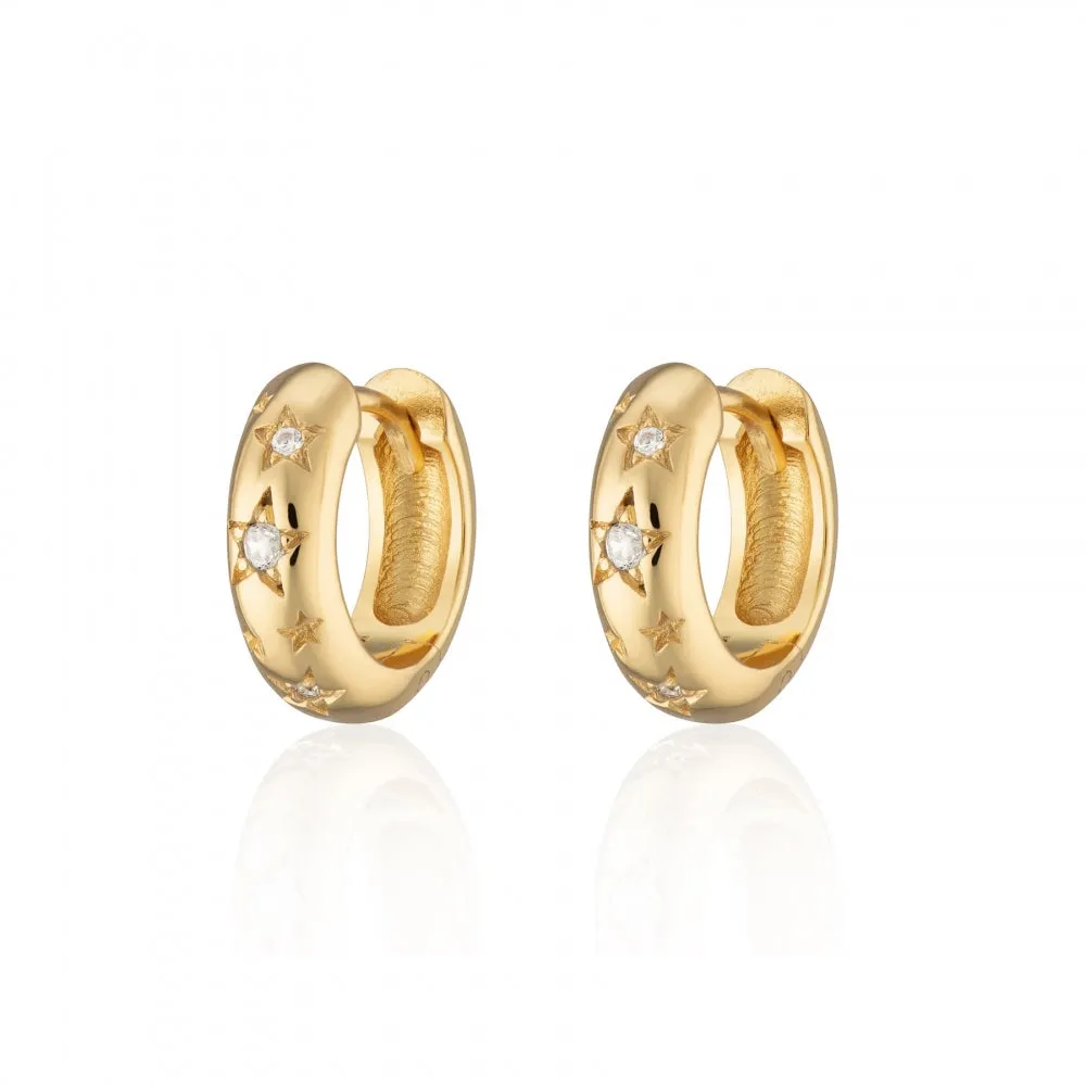 Celestial Chunky Huggie Hoop Earrings - Gold - SPG-373