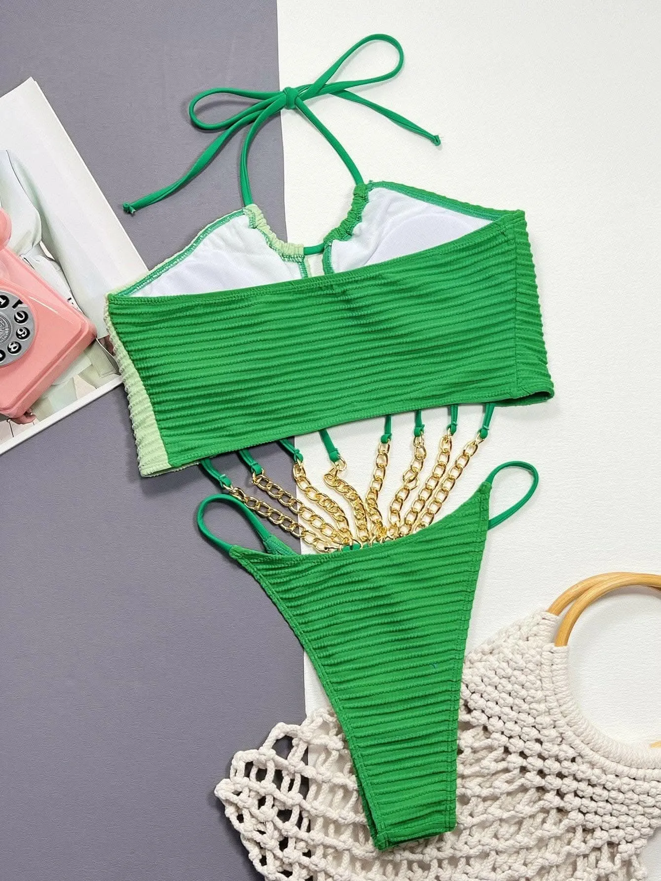 Chic grommet halter swimsuit