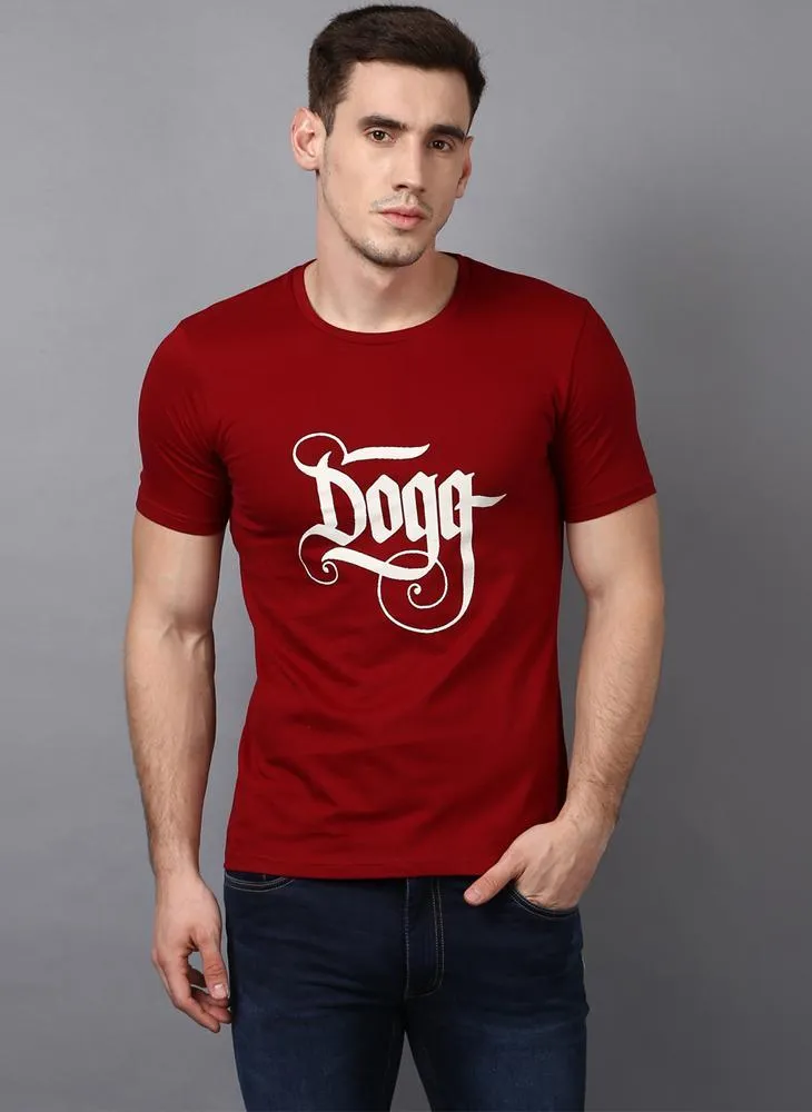 'DOGG' Printed Basic Red T-shirt