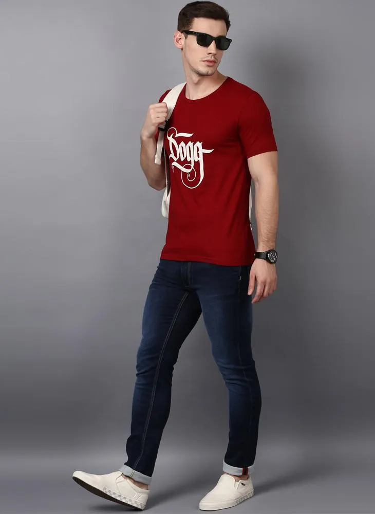 'DOGG' Printed Basic Red T-shirt