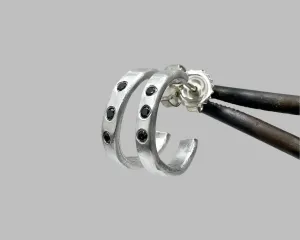 FORGED SIGNATURE HOOPS WITH BLACK DIAMONDS STERLING SILVER