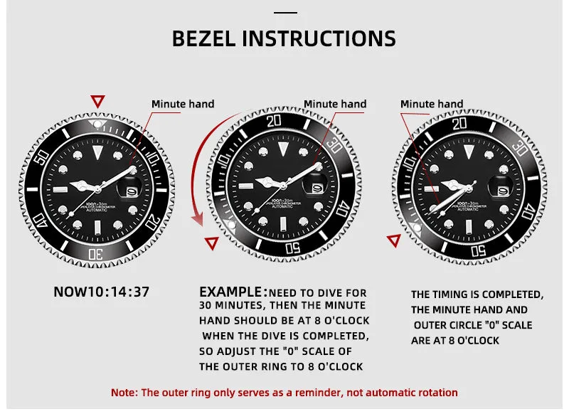 watch luminous automatic wrist mechanical mens watch with date