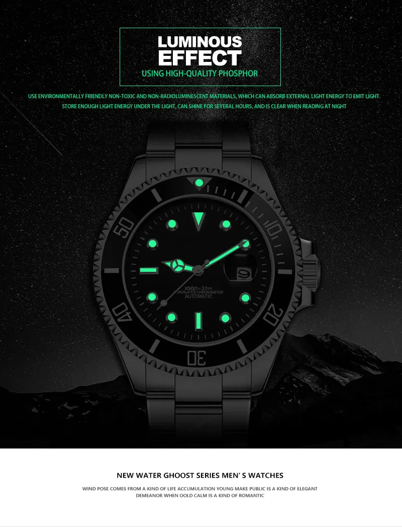 watch luminous automatic wrist mechanical mens watch with date